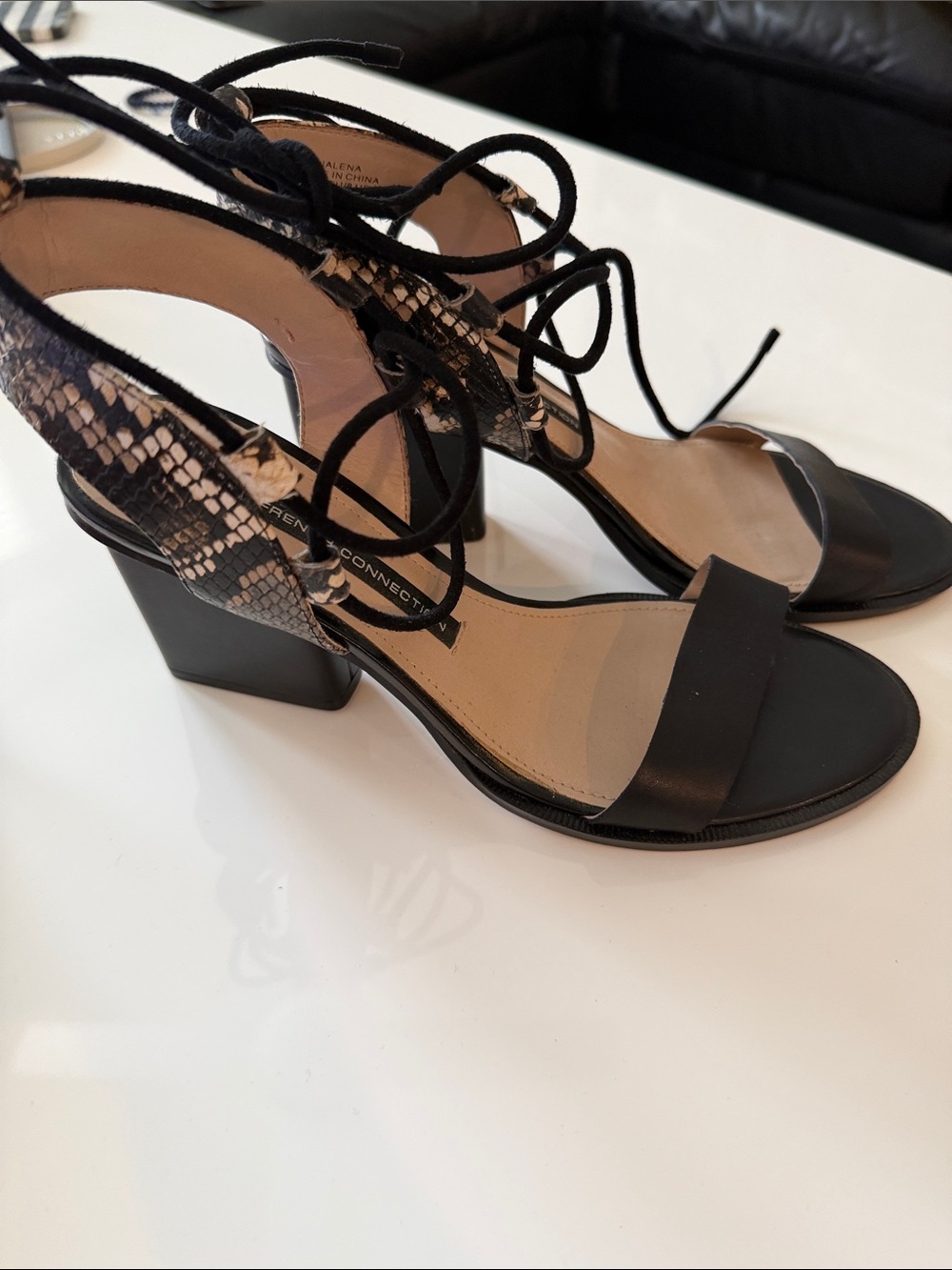 French Connection Black Lace-Up Block Heel Sandal